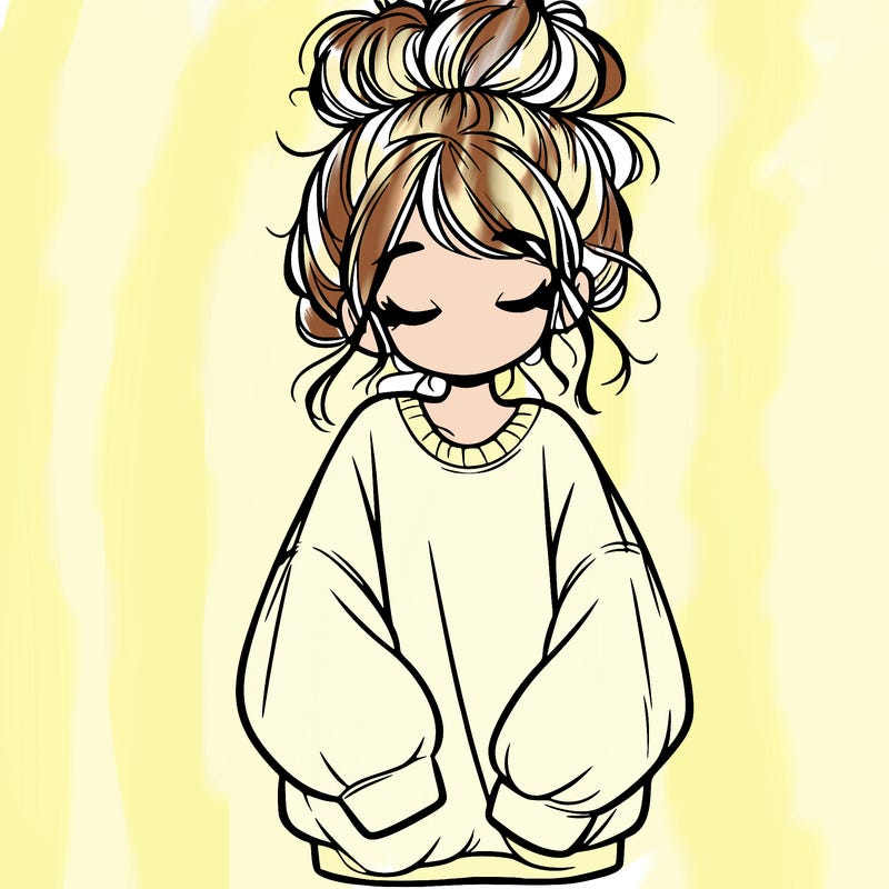 girl with baggy sweatshirt and messy bun