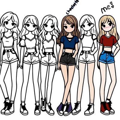 a group of girls wearing crop tops and shorts