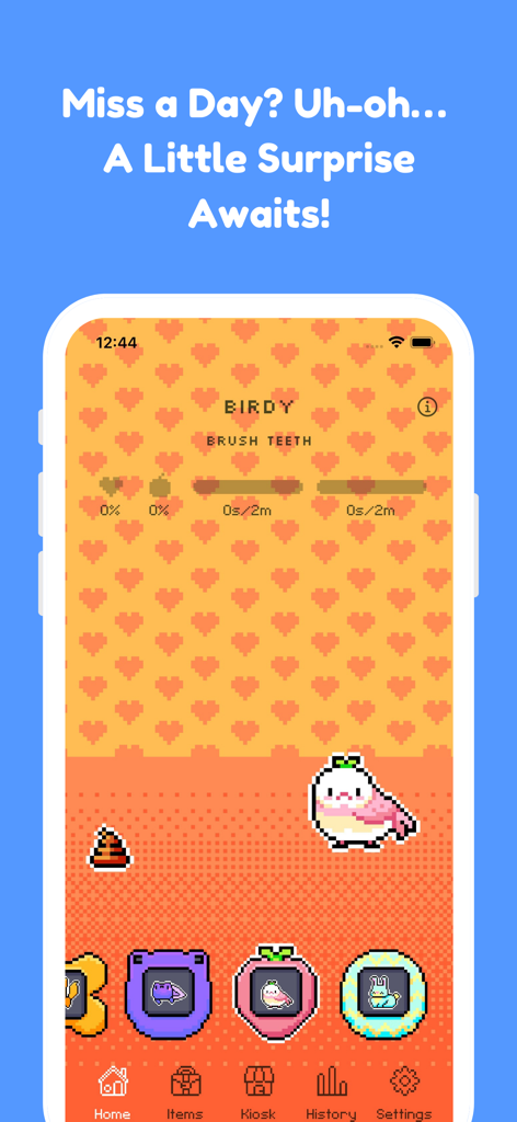 Habbie: Habit Tracker & Pet - Habbie app interface showing a pixel art virtual pet with a mess on the floor as a penalty for missing a daily habit goal.