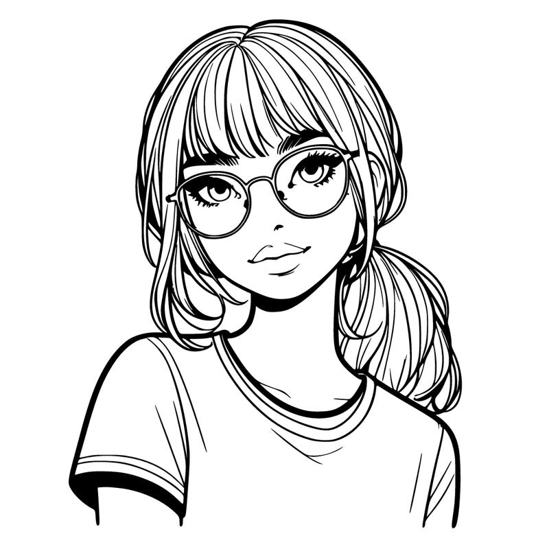 realistic girl with freckles and clear glasses