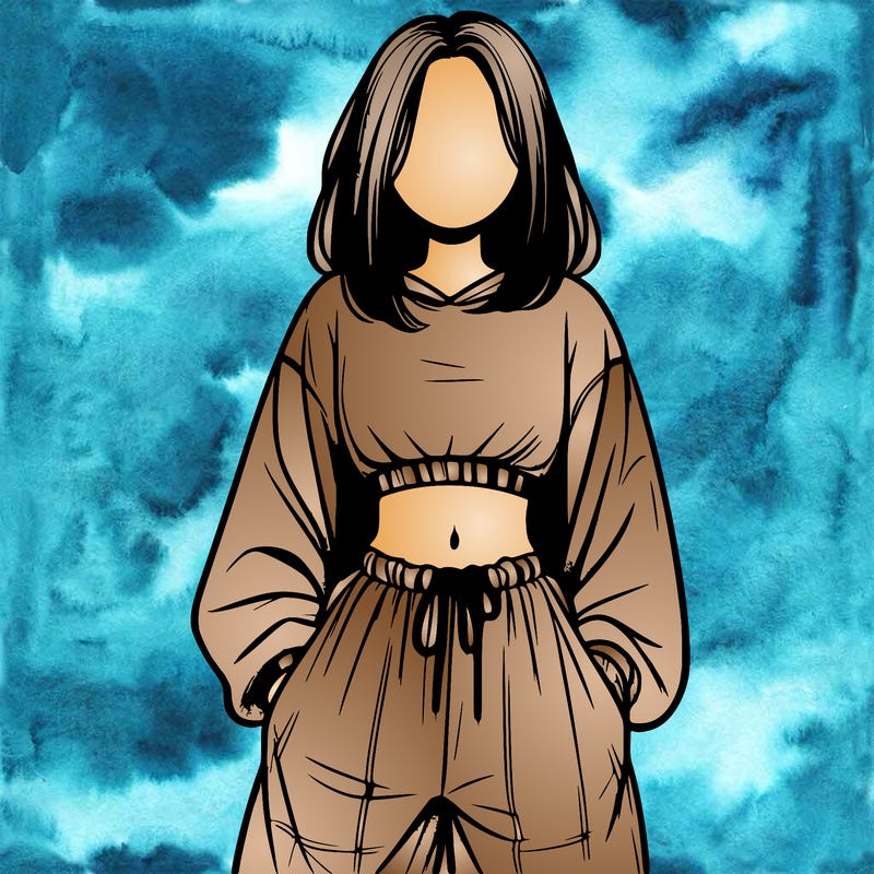 realistic girl faceless with baggy pants and a crop top