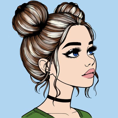 realistic girl with buns on the top of her head