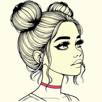 realistic girl with buns on the top of her head