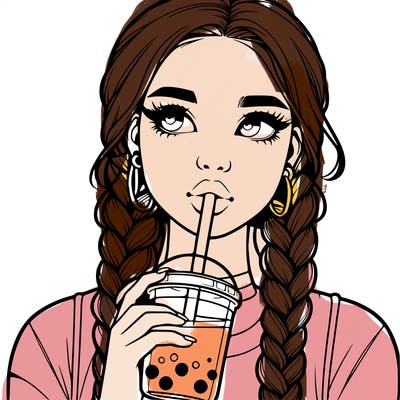 realistic girl with braided hair drinking boba