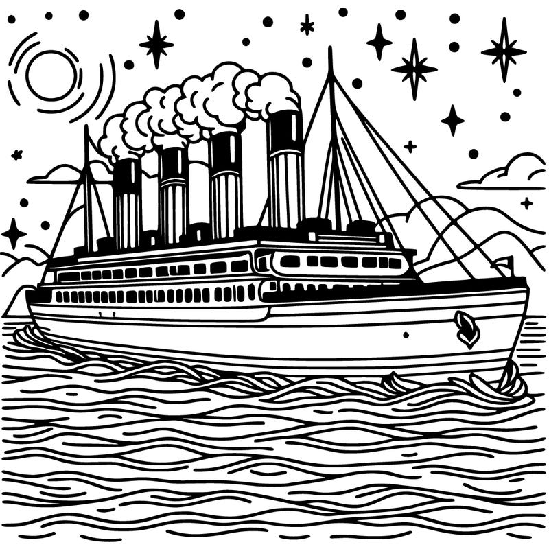 a beautiful titanic that’s going across the beautiful water and the nice night sky