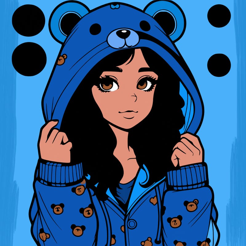 realistic girl in a animal pjs hoodie