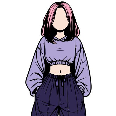realistic girl faceless with baggy pants and a crop top