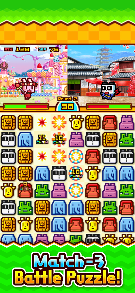 ZOOKEEPER BATTLE gameplay showing a match-3 puzzle board with animal icons and a competitive battle interface