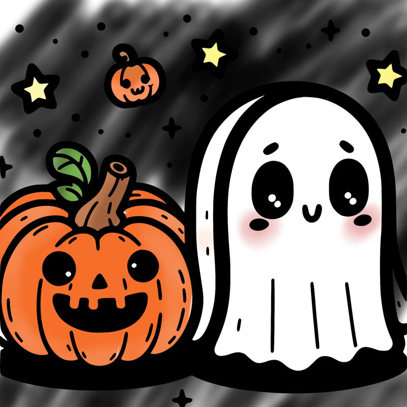 cute pumpkin and ghost