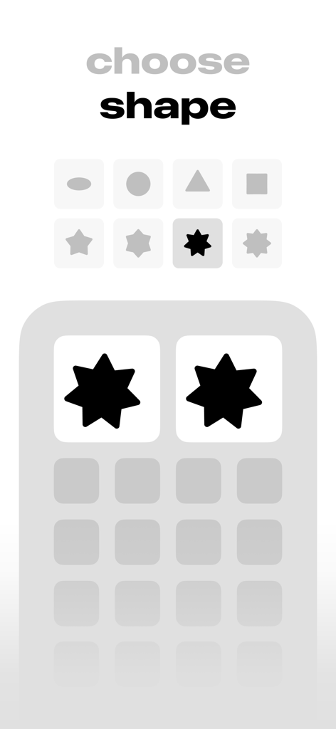 Écran de sélection pour choisir différentes formes d'yeux dans l'application veyebes
