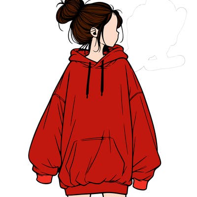realistic girl with a oversized sweatshirt on and a bun