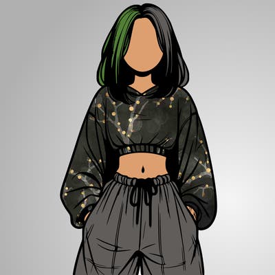 realistic girl faceless with baggy pants and a crop top