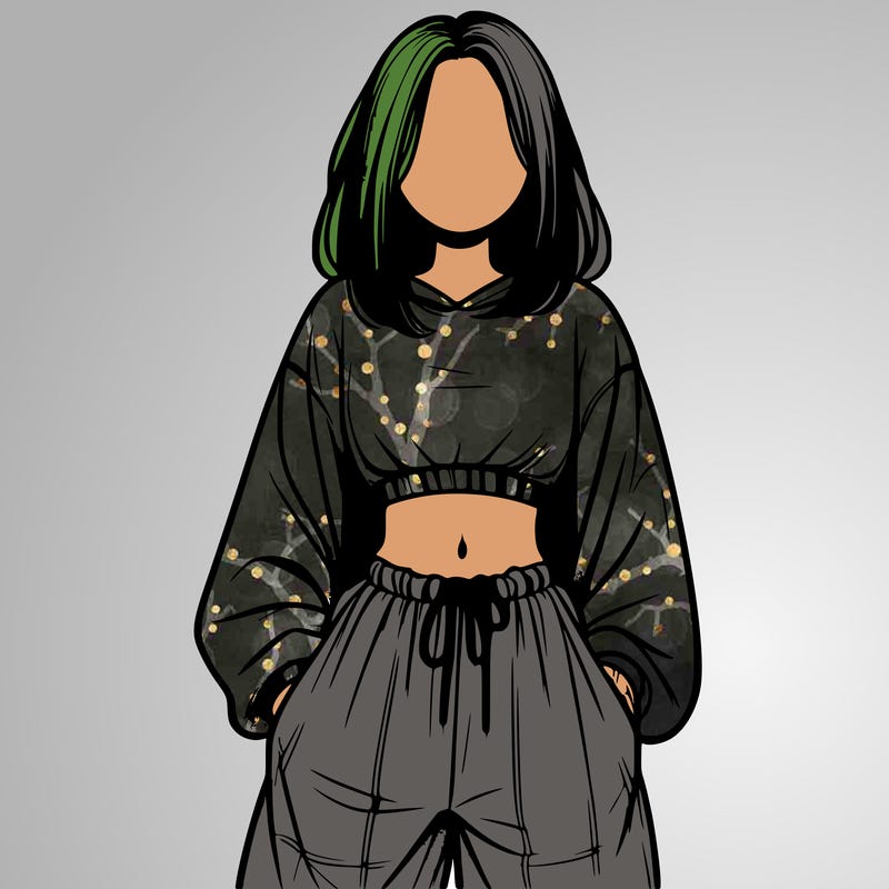 realistic girl faceless with baggy pants and a crop top