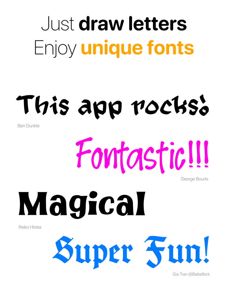 Fontself - Make your own fonts - A showcase of unique hand-drawn fonts and positive testimonials from Fontself users.