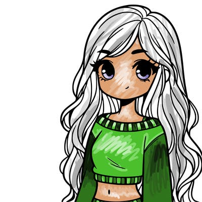 girl with long hair and a crop top with a sweater