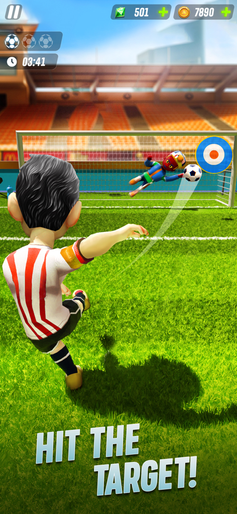 Soccer Star - Flick Football - ゴールキーパーがダイブするゴールに向かって、的を狙ってボールをフリックするサッカー選手