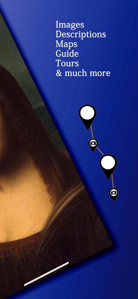 Audio Guide Louvre Museum - Promotional screen of the Audio Guide Louvre Museum app featuring the Mona Lisa and navigation icons