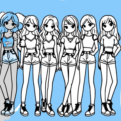 a group of girls wearing crop tops and shorts