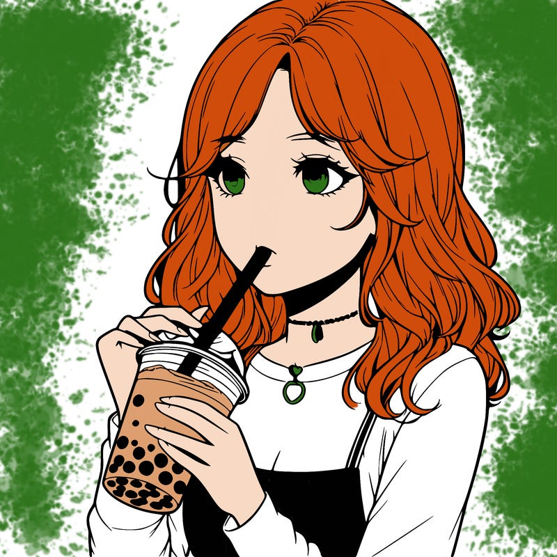 realistic girl drinking boba tea