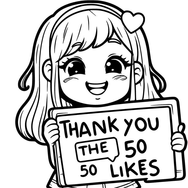 a happy girl holding a sign that says "tank you for the 50 likes"