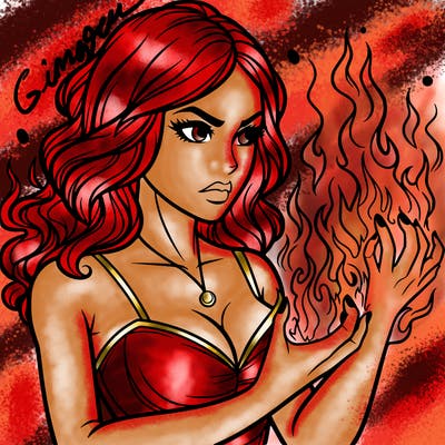 a realistic woman having the power of fire