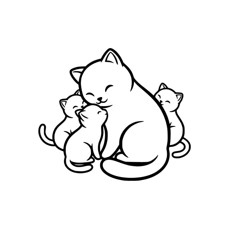 a kitten with her mother and her 2 sisters