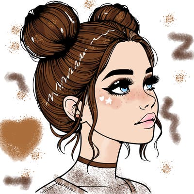realistic girl with buns on the top of her head