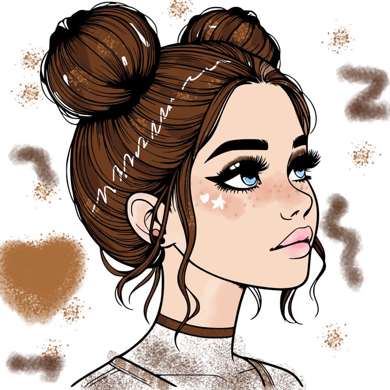 realistic girl with buns on the top of her head
