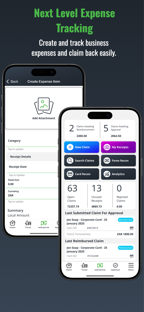 Dashboard der Travelit App zeigt die Verfolgung von Geschäftsausgaben und den Status von Ansprüchen