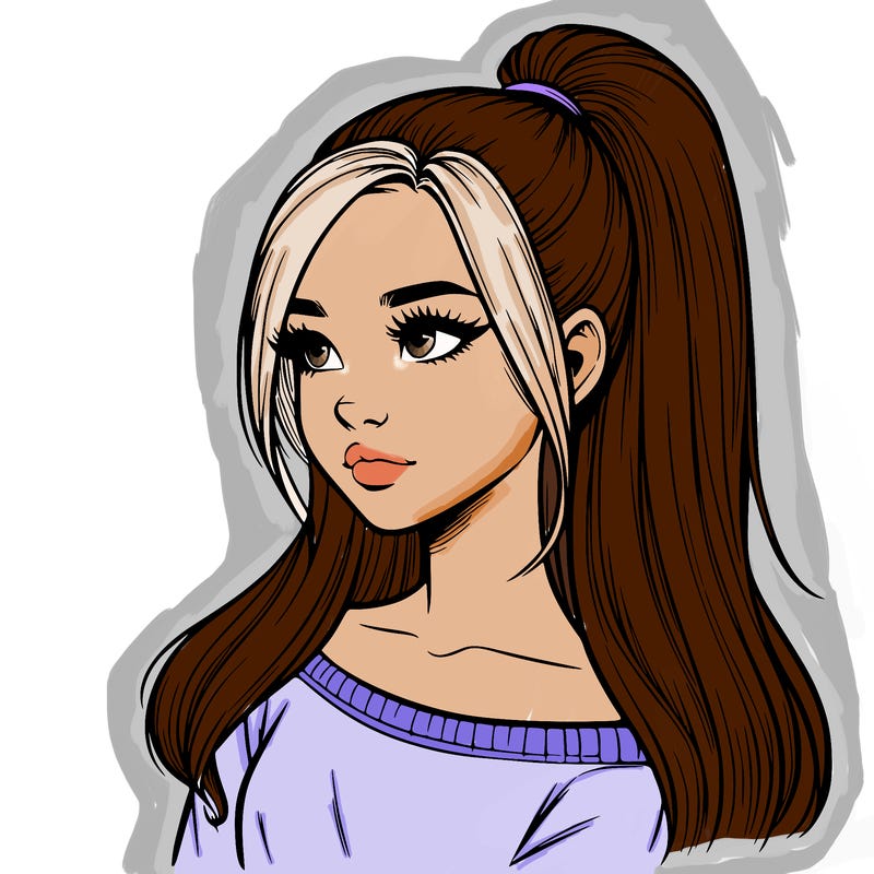 realistic girl with a high ponytail