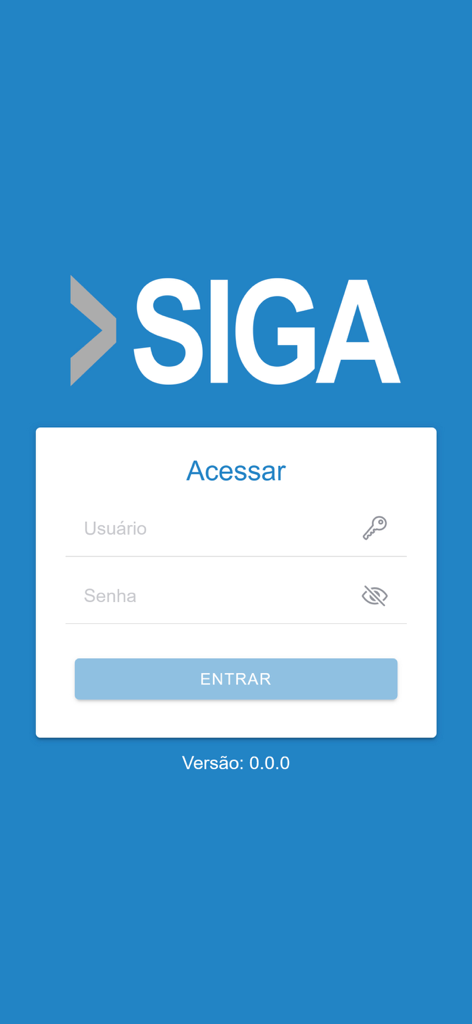 Tela de login do App SIGA com campos para nome de usuário e senha.