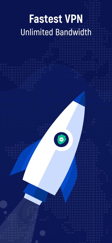 Nolog VPN app interface showcasing fastest VPN and unlimited bandwidth with a rocket illustration