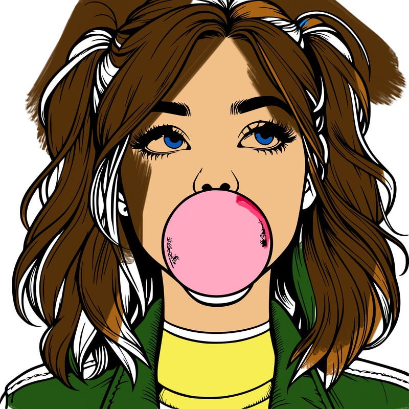 realististic girl blowing bubble -gum