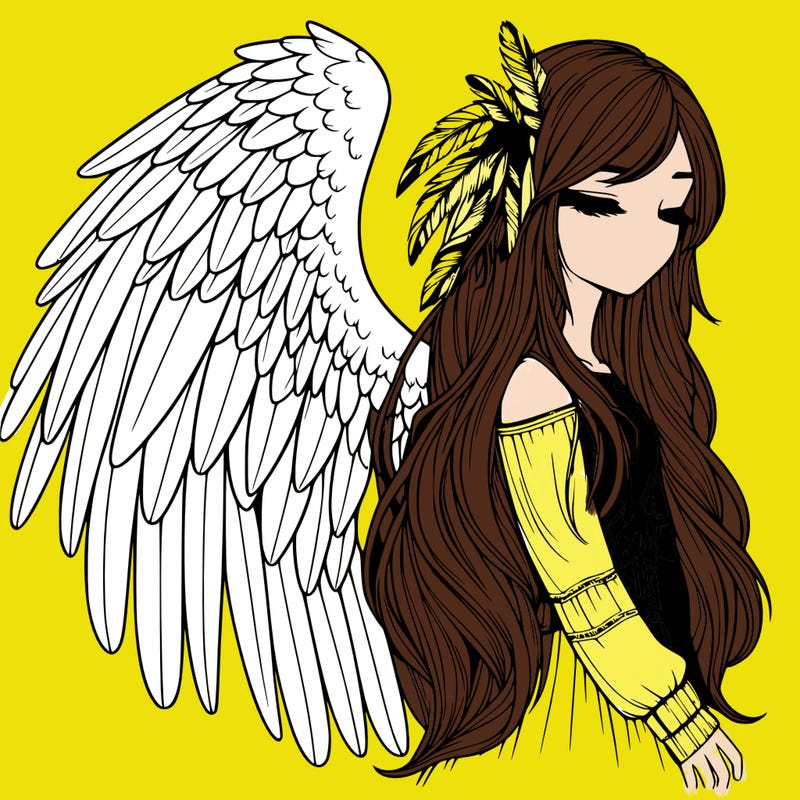 realistic girl with bird wings and some feathers in her hair