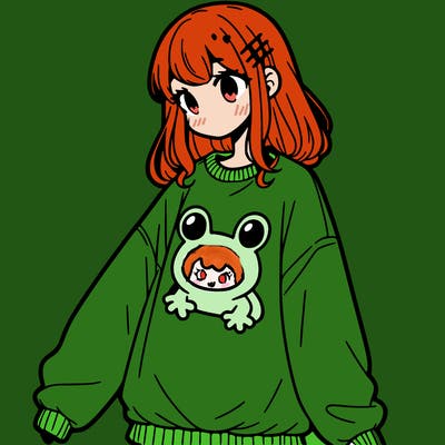girl wearing frogging sweatshirt