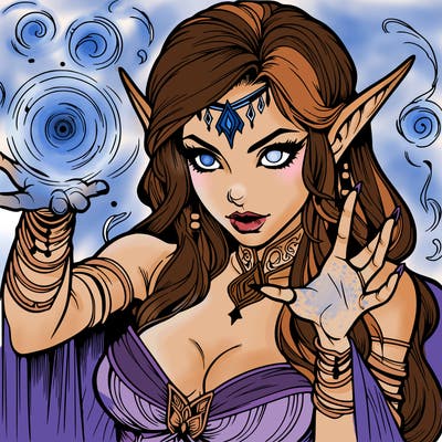 realistic scary beautiful elf sorceress casting spell