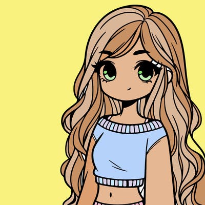 girl with long hair and a crop top with a sweater