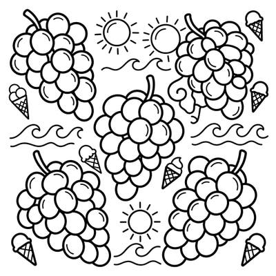 Bring the joy of a summer picnic to life with this adorable grape coloring page designed especially for toddlers. Featuring large, simple shapes of grapes, suns, and ice cream, it's perfect for little hands to explore colors and boost creativity.