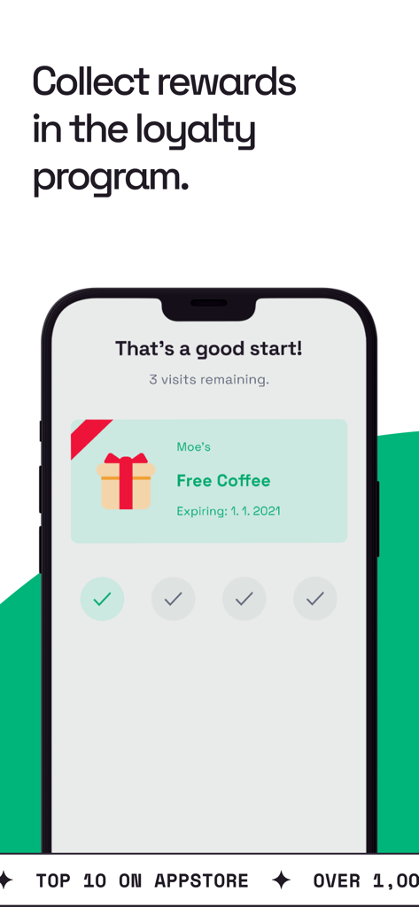 Qerko - A mobile screen from the Qerko app displaying a loyalty reward for free coffee.