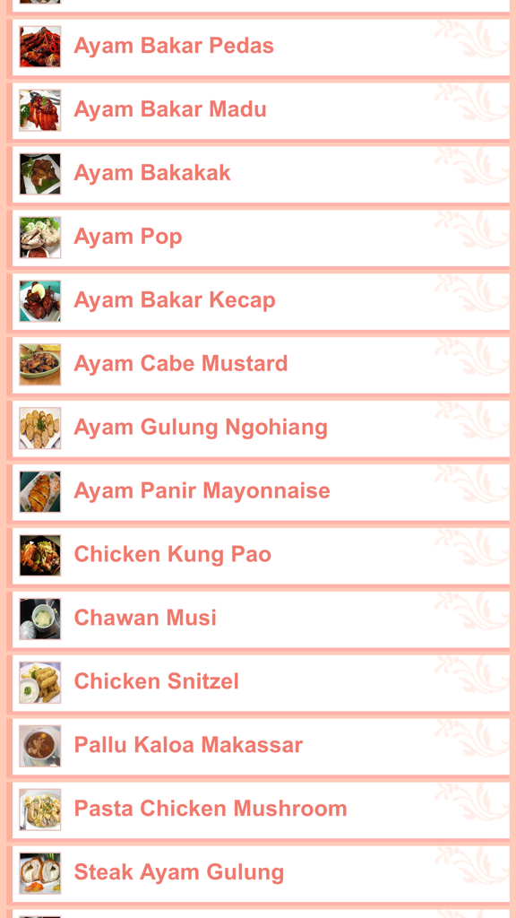 Resep Ayam Indonesia - Una lista de varias recetas de pollo indonesio con nombres de platos y fotos