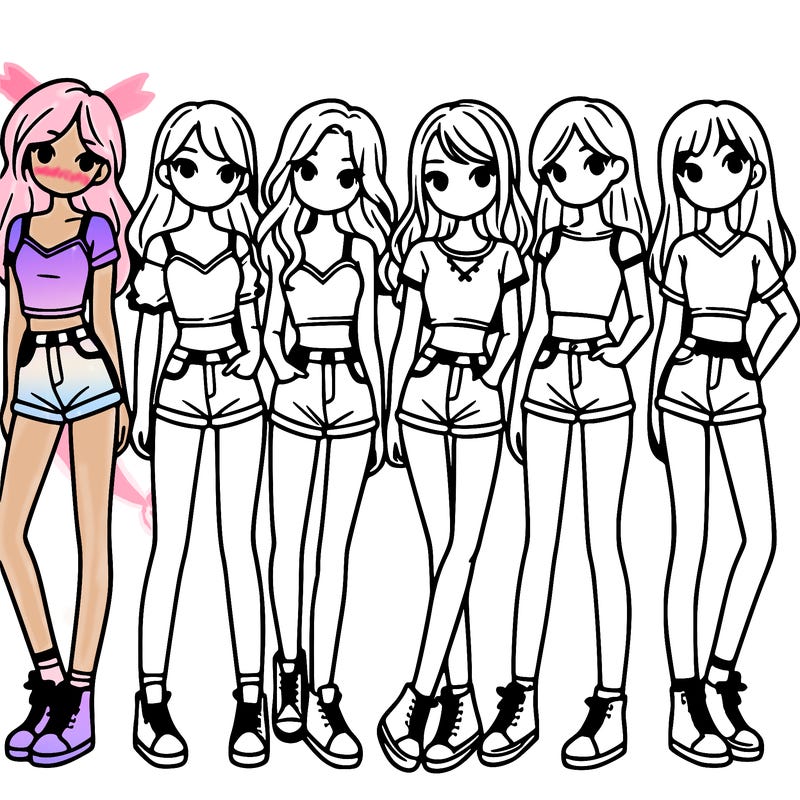 a group of girls wearing crop tops and shorts