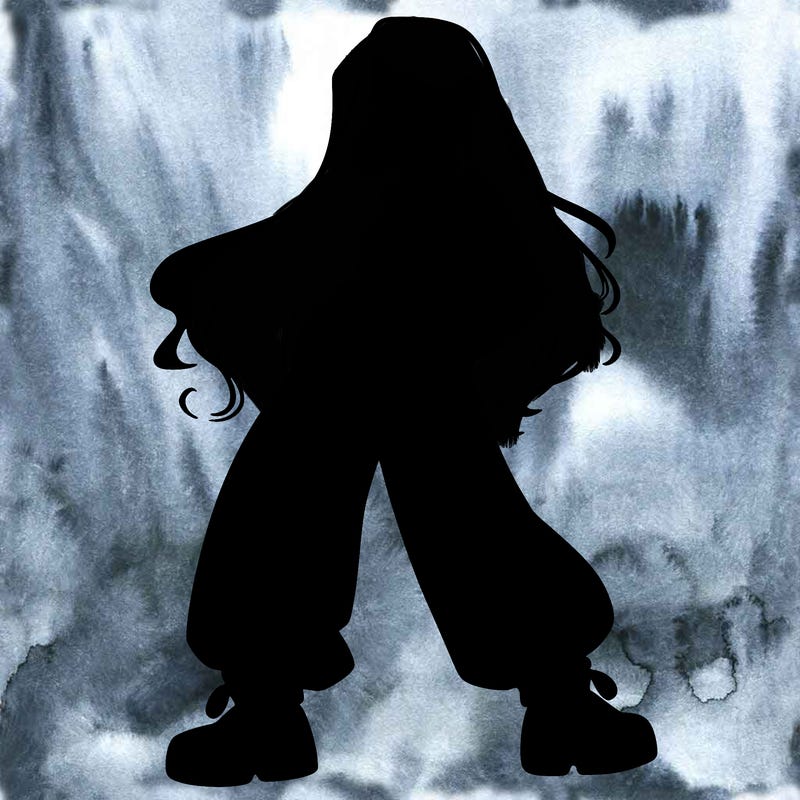 girl in baggy pants crop top and long hair