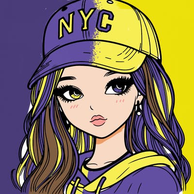 realistic girl wearing and nyc cap