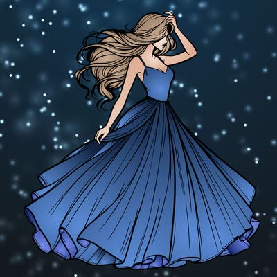 realistic woman with dress flowing in the wind