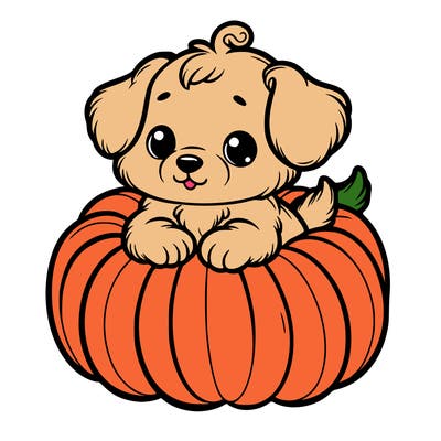 cute little puppy in a pumpkin