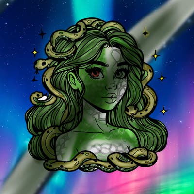 realistic girl with snakes as hair