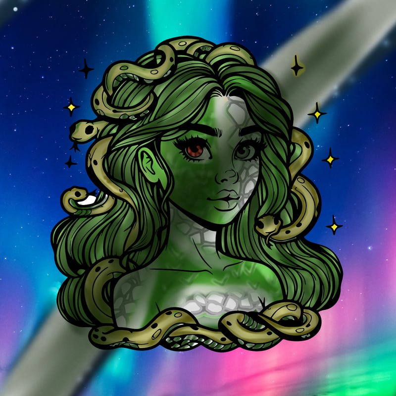 realistic girl with snakes as hair