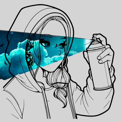 a realistic girl, spray painting