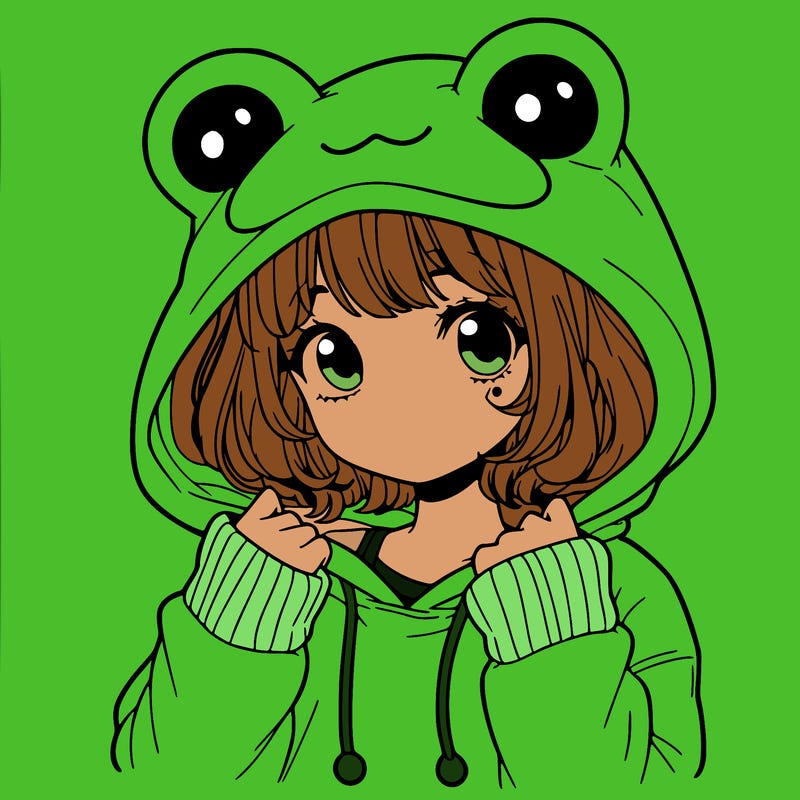 a cute teenage girl wearing a frog hoodie