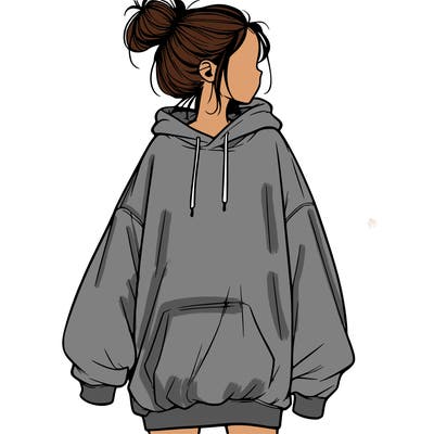 realistic girl with a oversized sweatshirt on and a bun